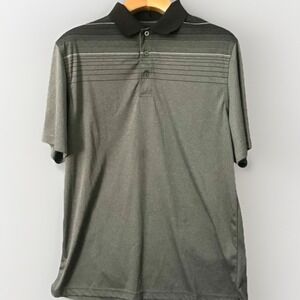 Arnold Palmer Golf Mens Medium Grey Striped Cool Effect Performance Polo Shirt